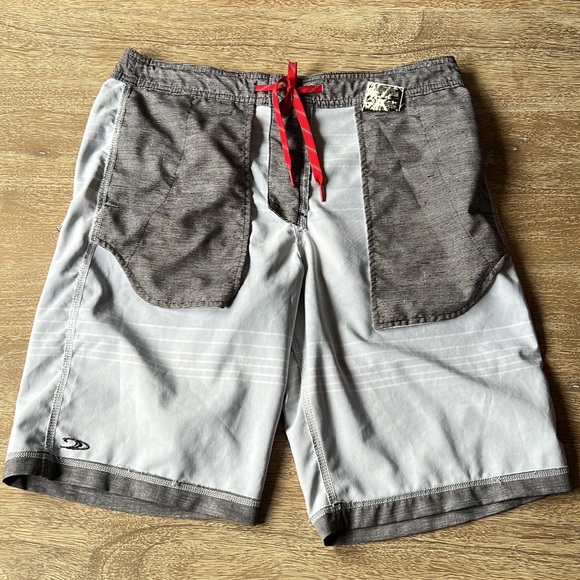 O'neill Men's Monstera Divide-Gray Palm Bermuda Shorts Back Zipper Size 32 - Picture 9 of 14